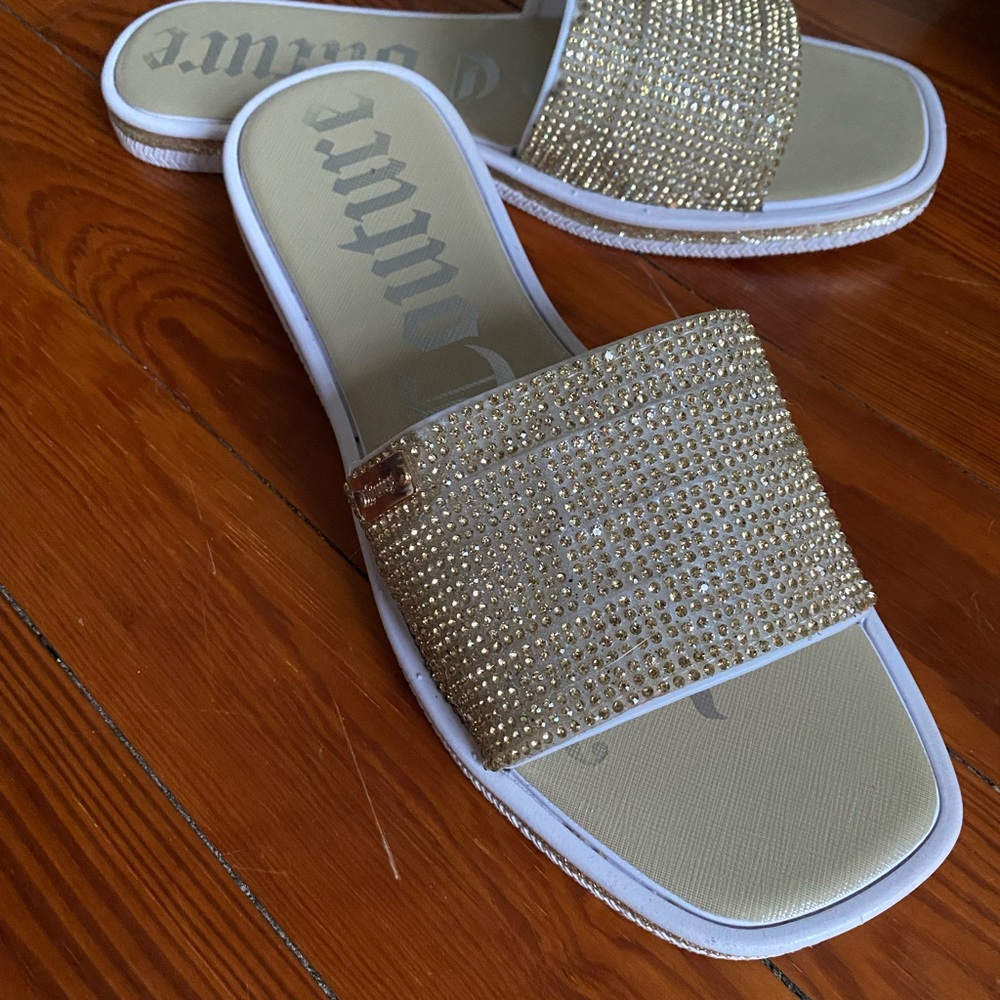 Gold Rhinestone Slide Sandals - Picture 4 of 5